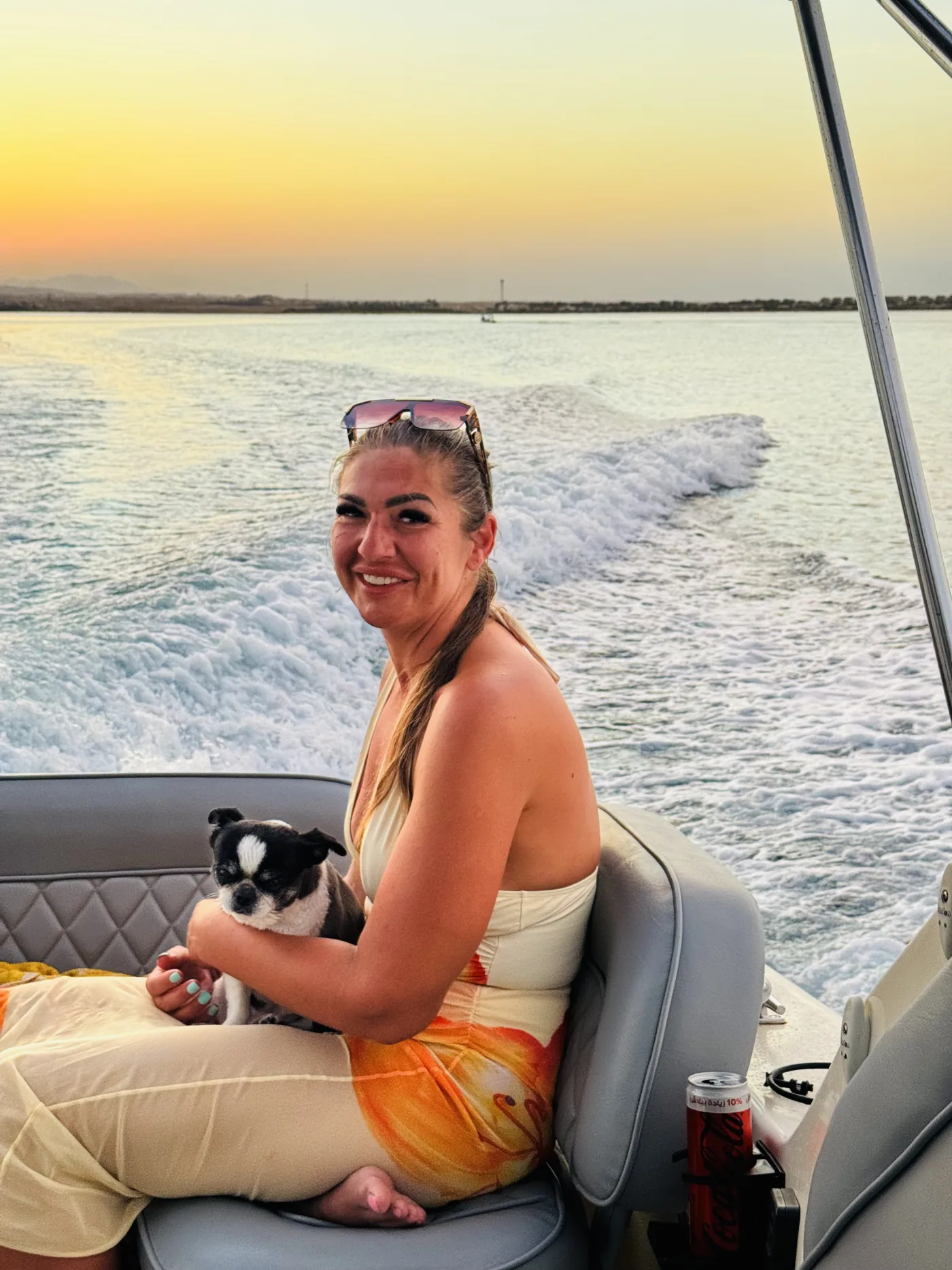 Relaxed sunset moment aboard a private Soma Bay yacht charter